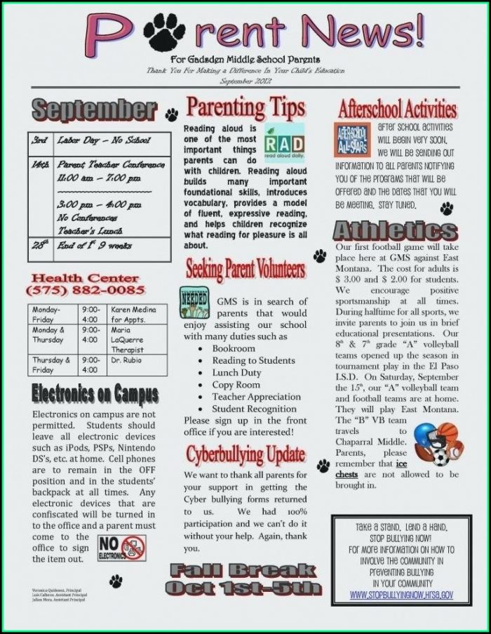 Free Printable Newsletter Templates For Elementary School Free Printable Newsletter Templates For Elementary School