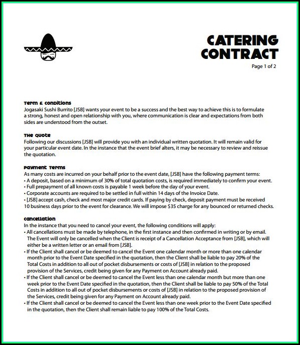 Free Sample Catering Contract Template Free Sample Catering Contract Template