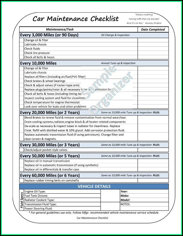 Free Vehicle Checklist Template Excel Free Vehicle Checklist Template Excel