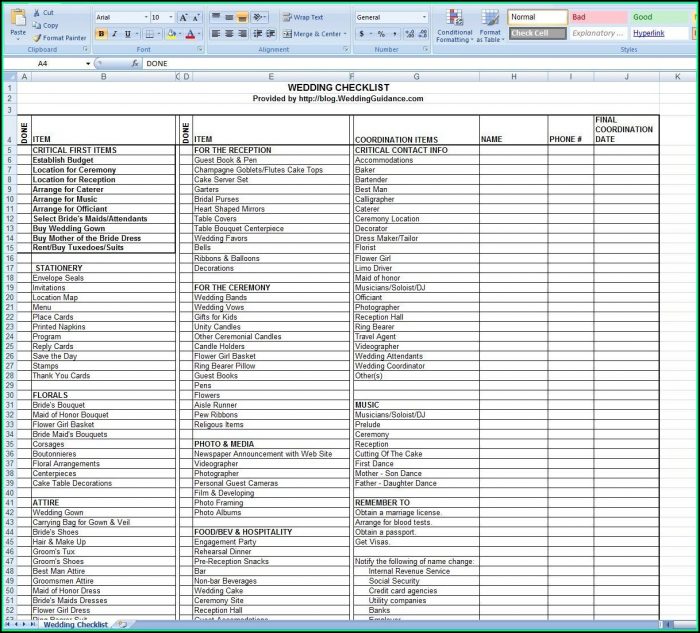 Free Wedding Checklist Template Excel Free Wedding Checklist Template Excel