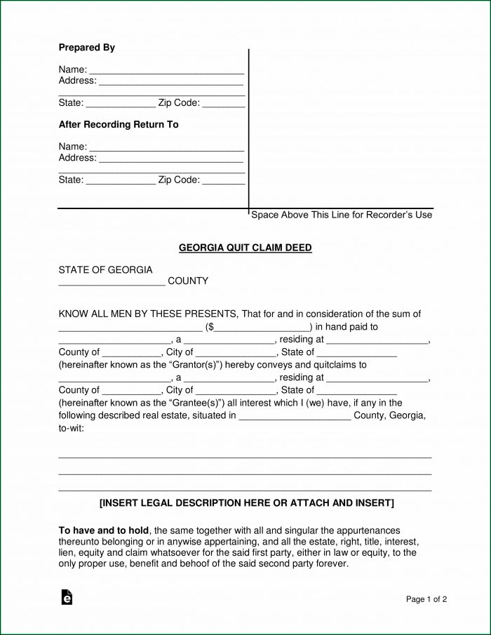 Georgia Quit Claim Deed Form Word Georgia Quit Claim Deed Form Word