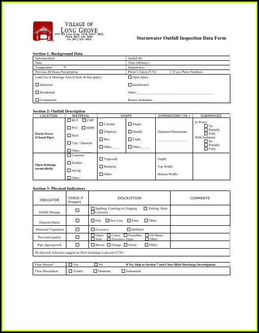 Stormwater Outfall Inspection Form Stormwater Outfall Inspection Form