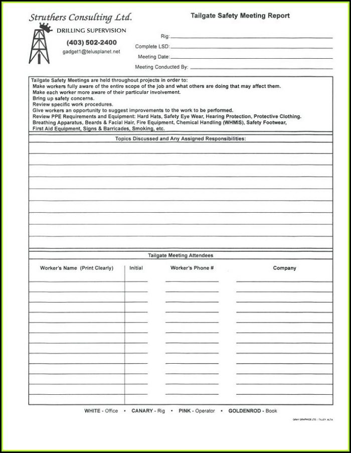 Tailgate Safety Meeting Forms California Tailgate Safety Meeting Forms California
