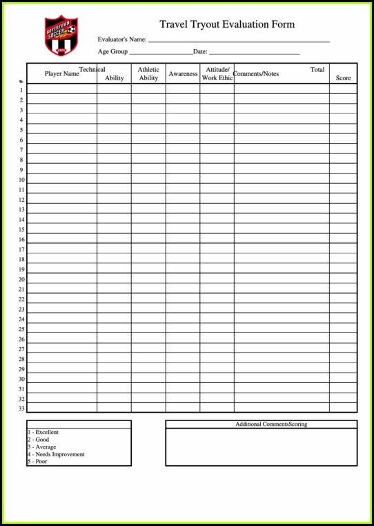 Travel Soccer Tryout Evaluation Form Travel Soccer Tryout Evaluation Form