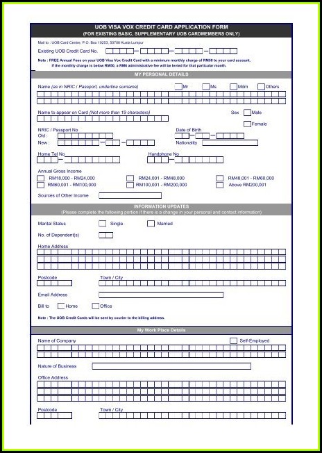 Uob Credit Card Application Form Uob Credit Card Application Form
