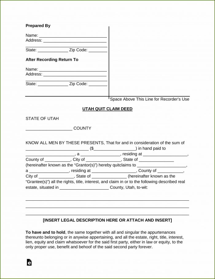 Utah Quit Claim Deed Form Utah Quit Claim Deed Form