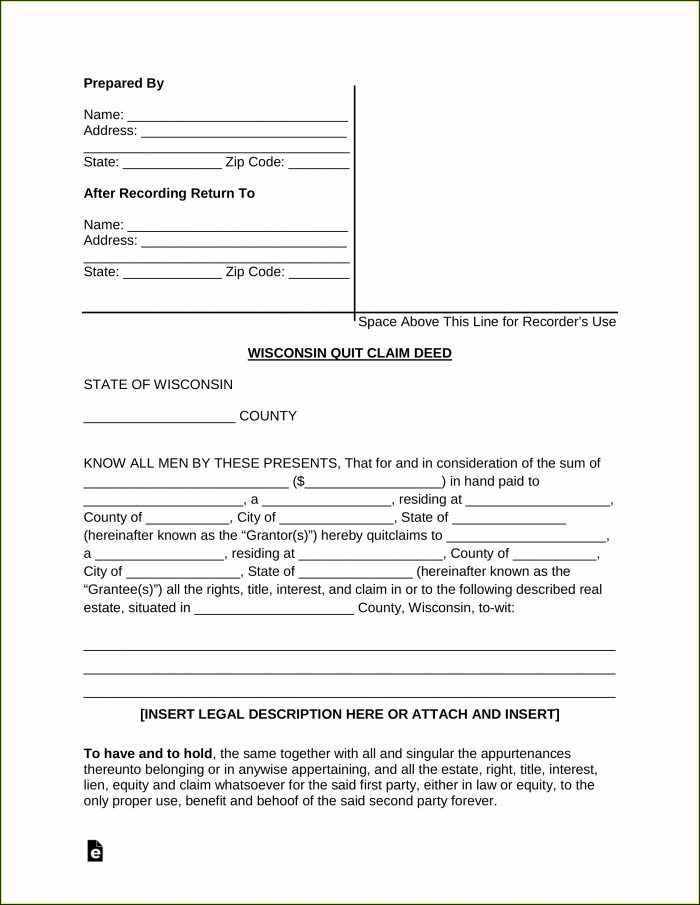Wisconsin Quit Claim Deed Form Wisconsin Quit Claim Deed Form