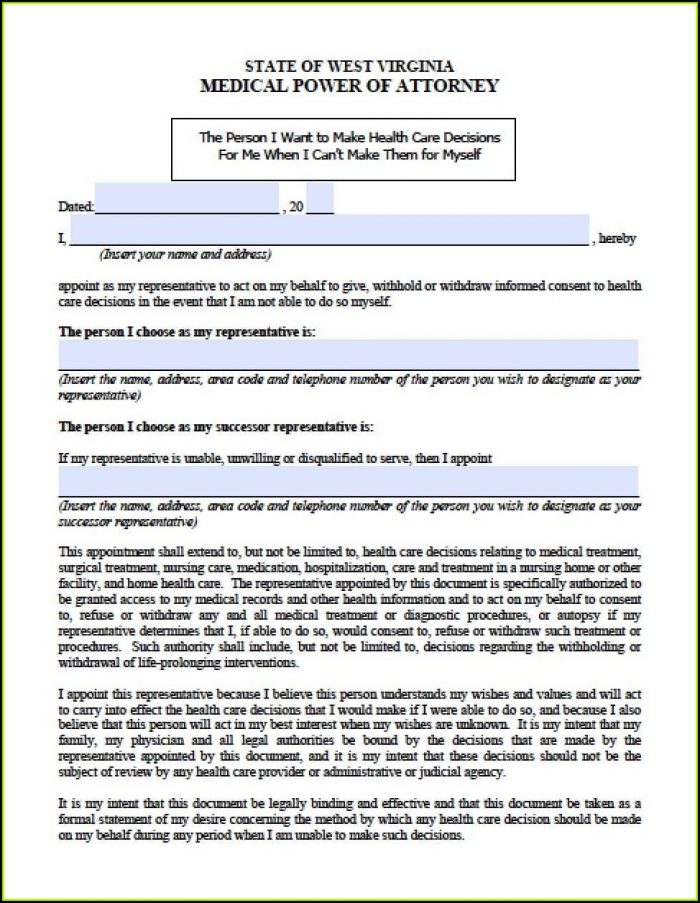 Wv Medical Power Of Attorney Form Wv Medical Power Of Attorney Form