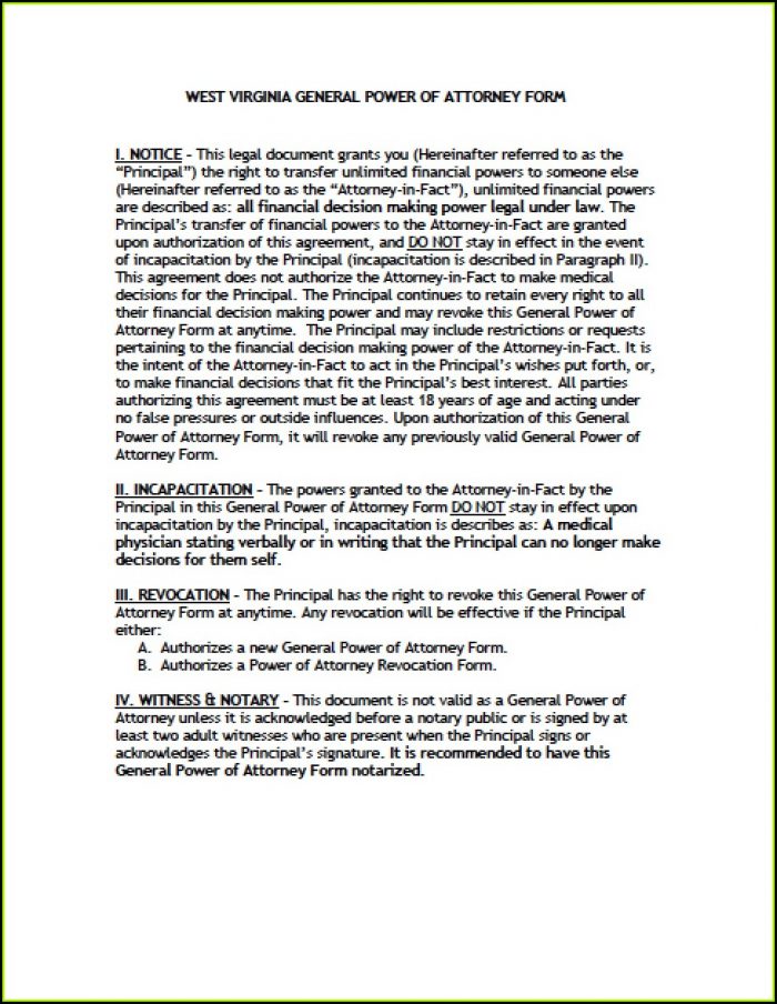 Wv Power Of Attorney Form Wv Power Of Attorney Form