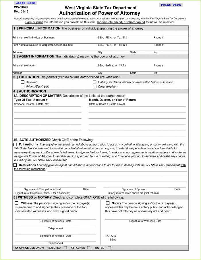 Wv Tax Power Of Attorney Form Wv Tax Power Of Attorney Form