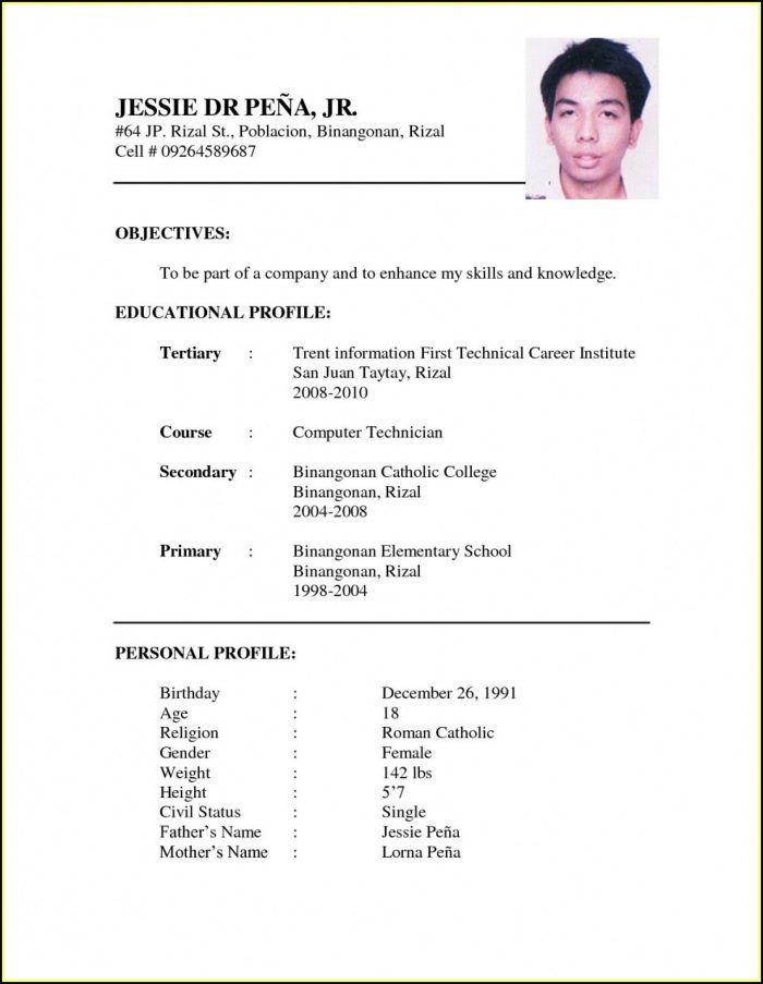 A Simple Resume Format For Job A Simple Resume Format For Job