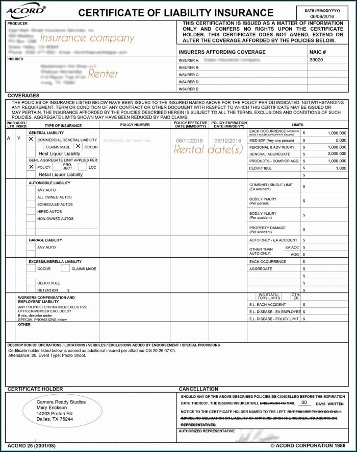 Acord Certificate Of Liability Insurance Blank Form Acord Certificate Of Liability Insurance Blank Form