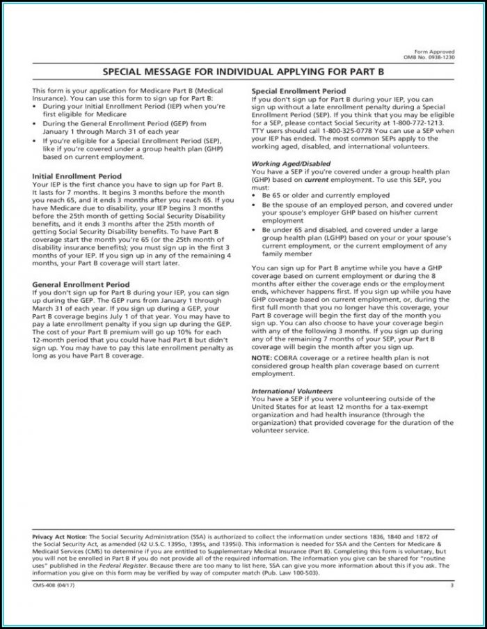 Apply For Medicare Part B Sep Enrollment Form Apply For Medicare Part B Sep Enrollment Form