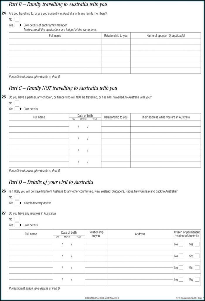 Australian Visitor Visa Form 1419 Australian Visitor Visa Form 1419