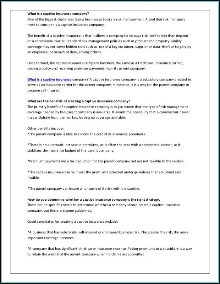 Benefits Of Forming A Captive Insurance Company Benefits Of Forming A Captive Insurance Company