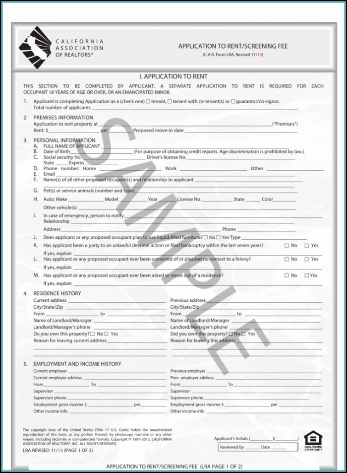 California Association Of Realtors Application To Rent Fillable Form California Association Of Realtors Application To Rent Fillable Form