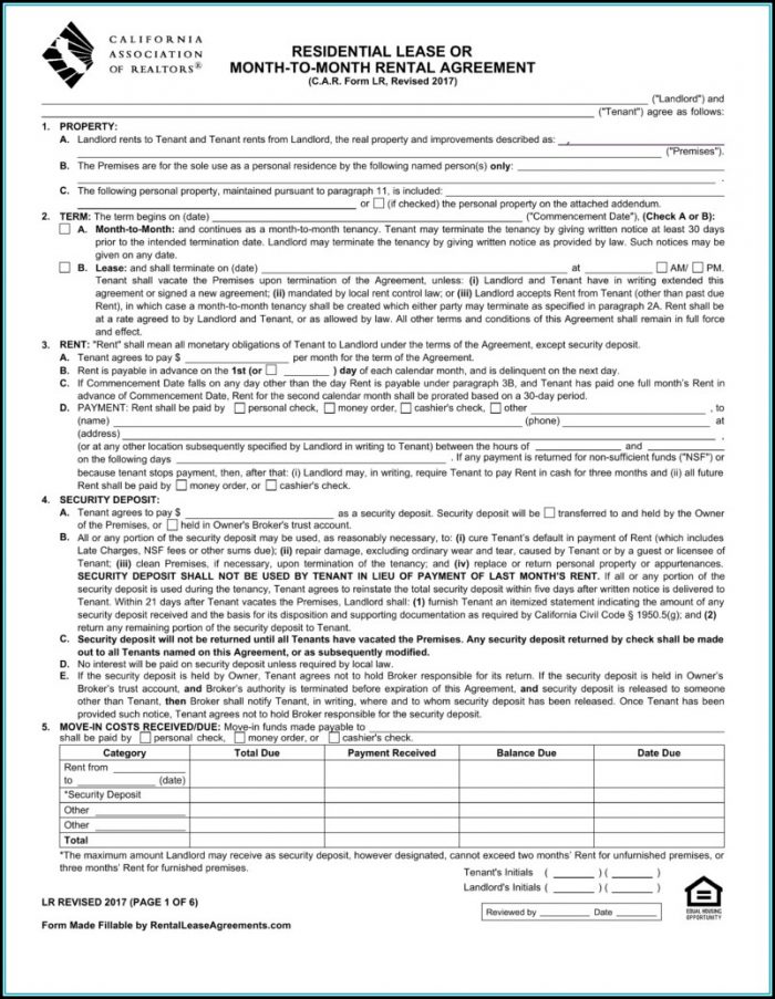 California Association Of Realtors Rental Lease Form California Association Of Realtors Rental Lease Form