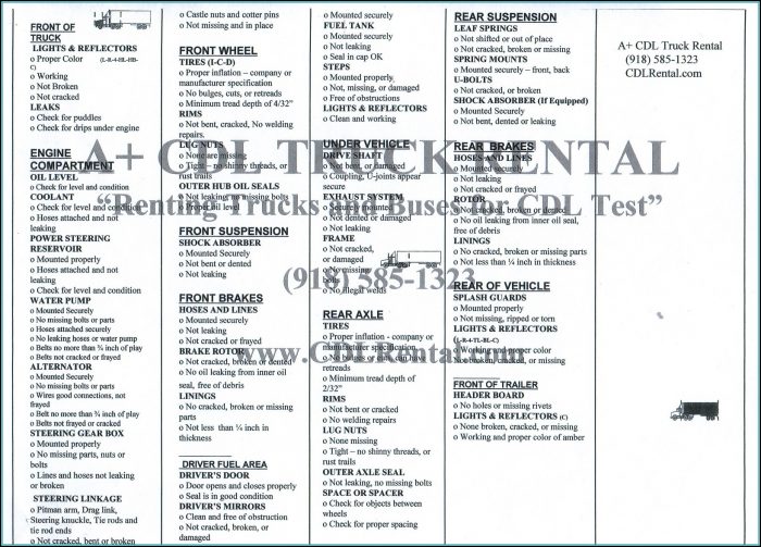 California Cdl Pre Trip Inspection Checklist Form California Cdl Pre Trip Inspection Checklist Form