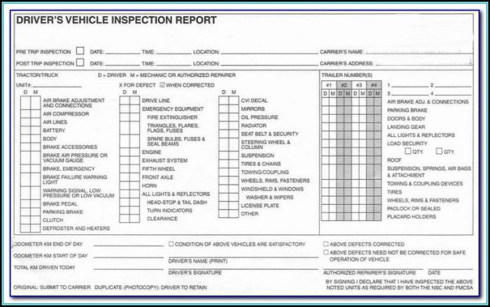 Cdl Pre Trip Inspection Checklist Form Cdl Pre Trip Inspection Checklist Form