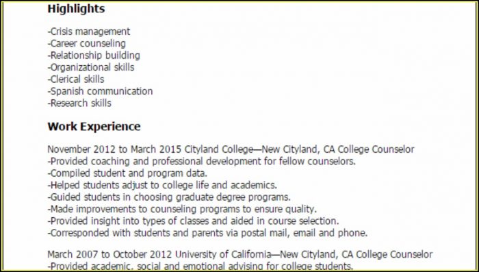 College Counselor Resume Template College Counselor Resume Template
