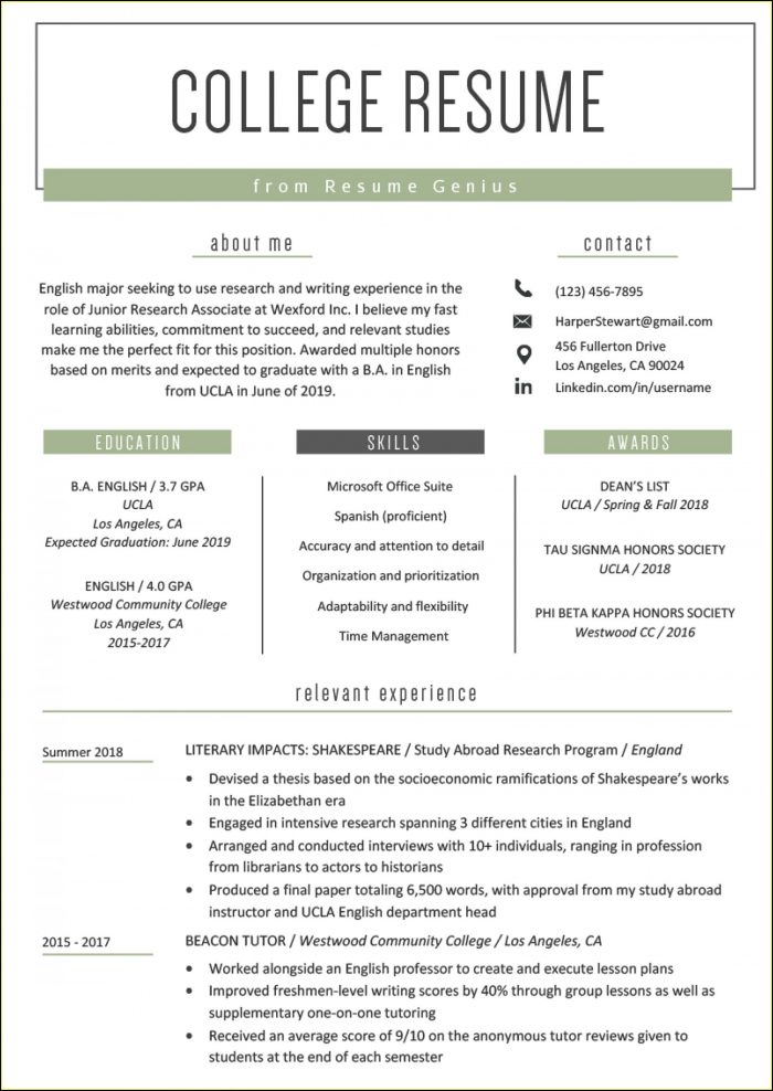 College Resume Template Free College Resume Template Free