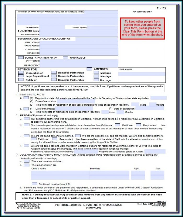 Divorce Petition Form California Divorce Petition Form California
