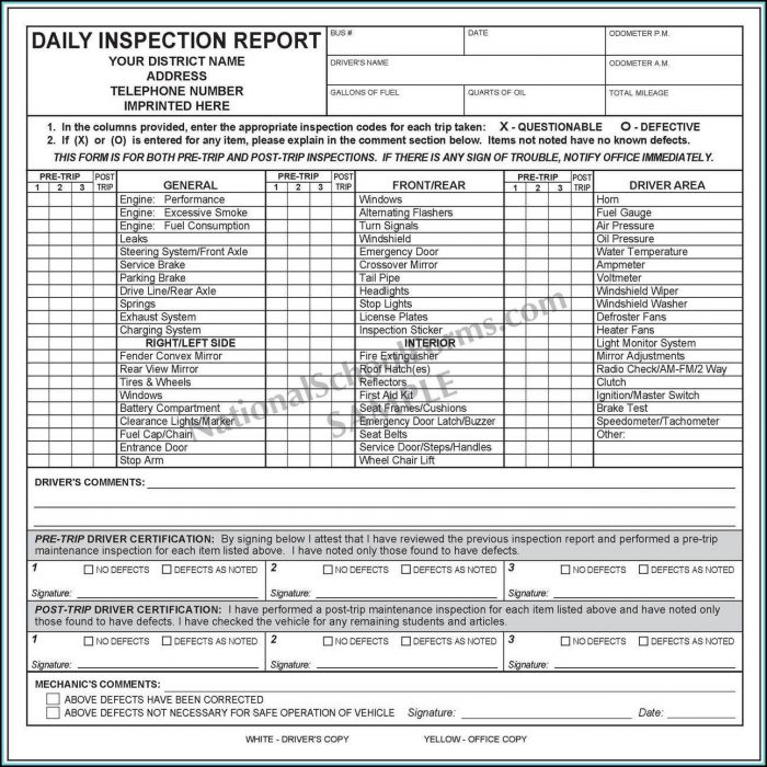 Dot Pre Post Trip Inspection Forms Dot Pre Post Trip Inspection Forms