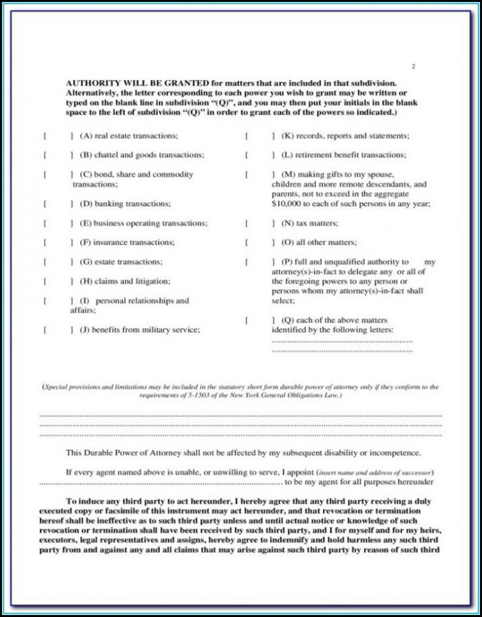 Durable General Power Of Attorney Form Ny Durable General Power Of Attorney Form Ny