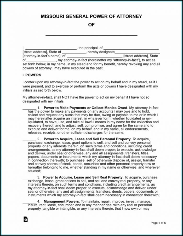 Durable Power Of Attorney Form Missouri Free Durable Power Of Attorney Form Missouri Free