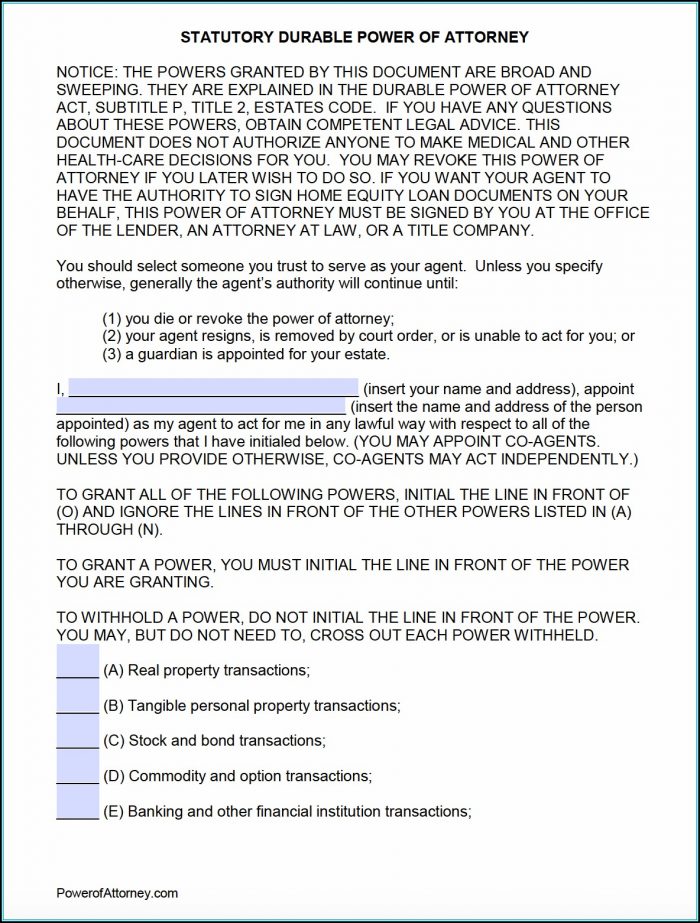 Durable Power Of Attorney Texas Form Durable Power Of Attorney Texas Form