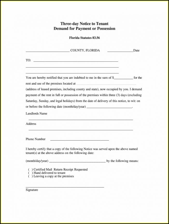 Free 3 Day Eviction Notice Form Florida Free 3 Day Eviction Notice Form Florida