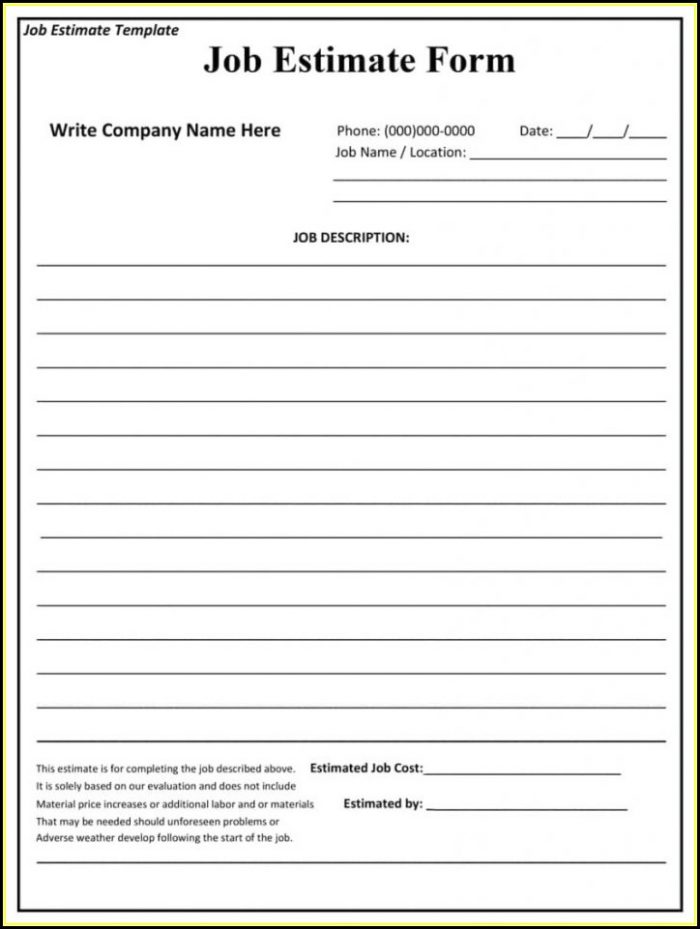Free Blank Job Estimate Form Free Blank Job Estimate Form