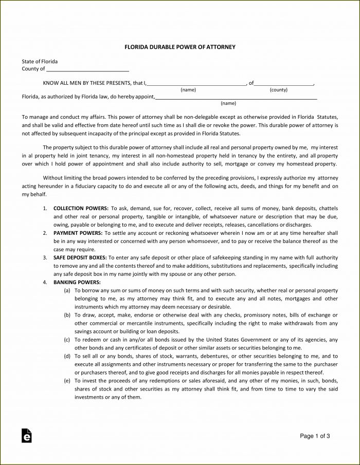 Free Durable Power Of Attorney For Health Care Form Florida Free Durable Power Of Attorney For Health Care Form Florida