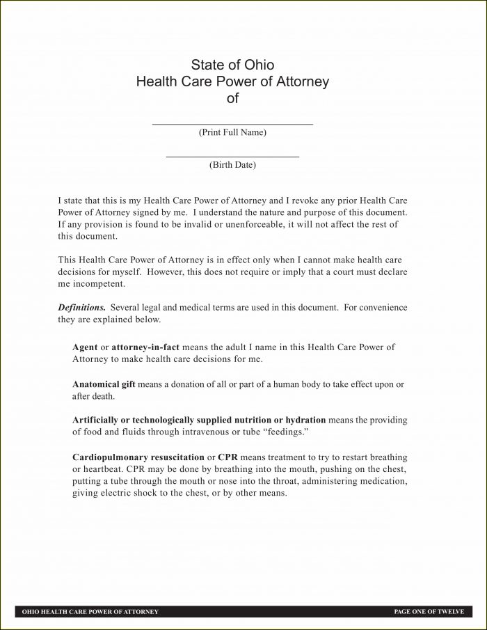 Free Durable Power Of Attorney For Health Care Form Ohio Free Durable Power Of Attorney For Health Care Form Ohio