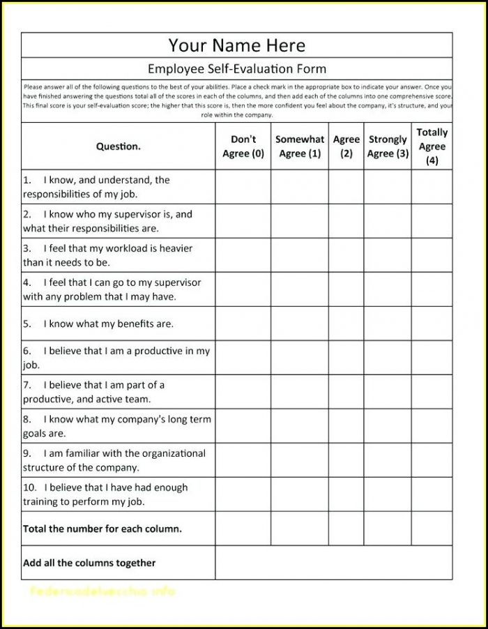 Free Employee Self Evaluation Form Template Free Employee Self Evaluation Form Template