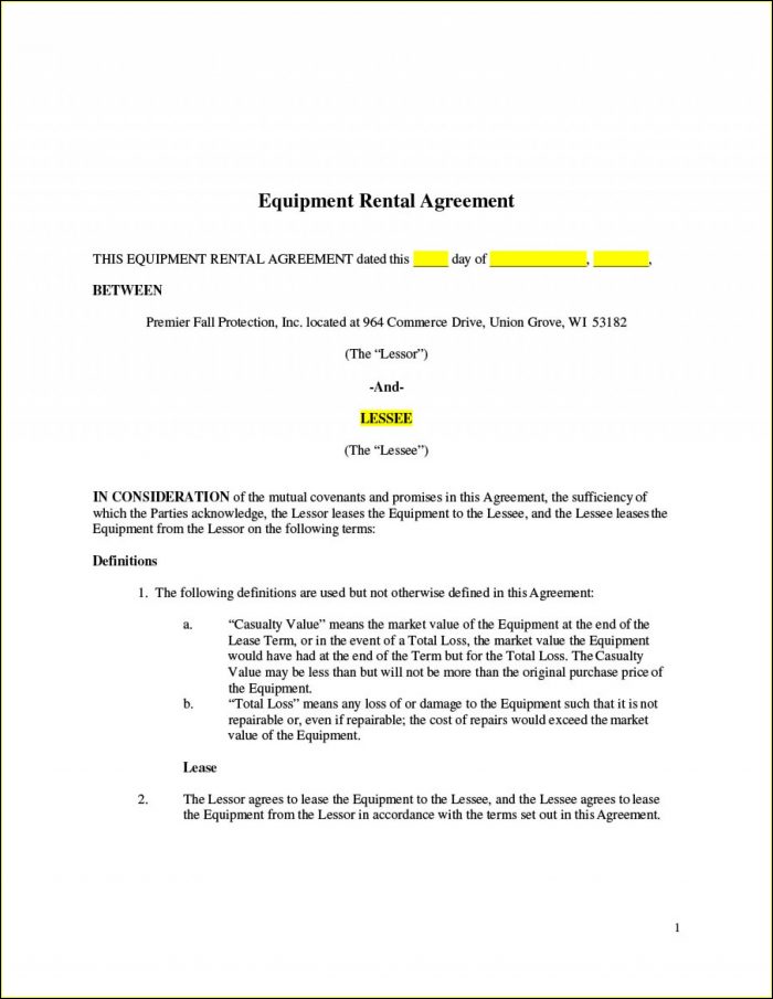 Free Equipment Lease Agreement Form Template Free Equipment Lease Agreement Form Template