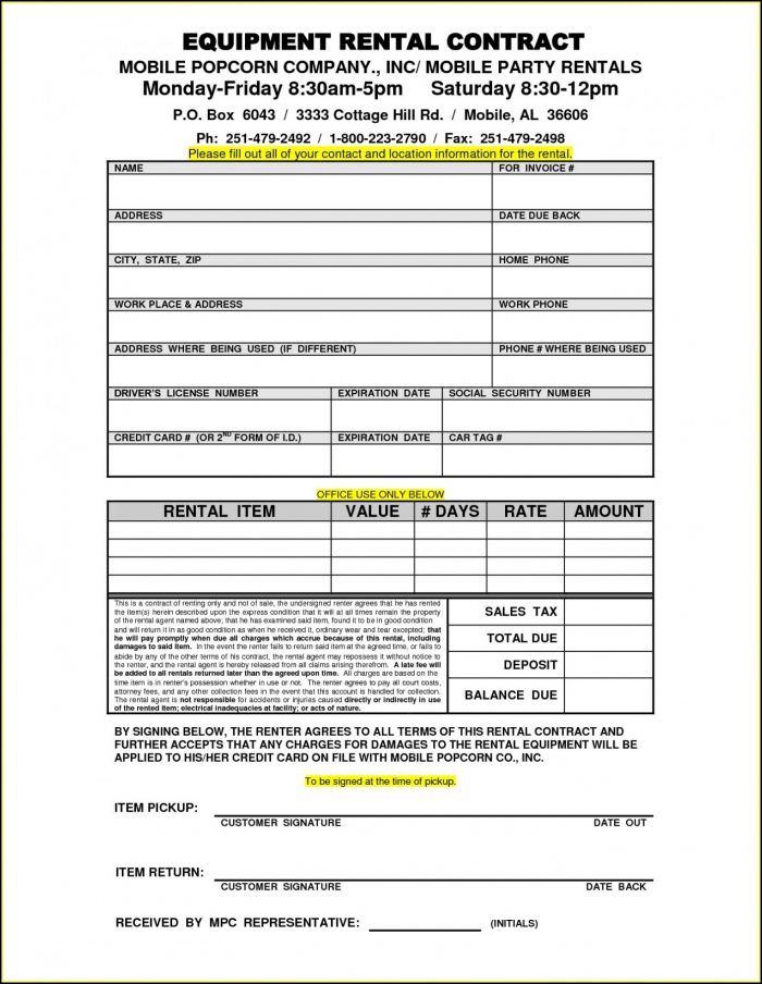 Free Equipment Rental Agreement Form Template Uk Free Equipment Rental Agreement Form Template Uk