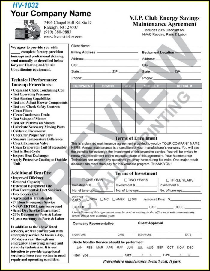 Free Hvac Preventive Maintenance Agreement Template Free Hvac Preventive Maintenance Agreement Template