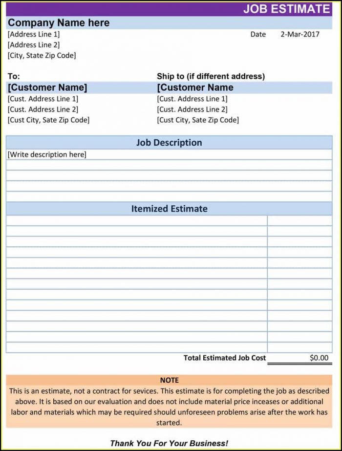 Free Job Estimate Forms To Print Free Job Estimate Forms To Print