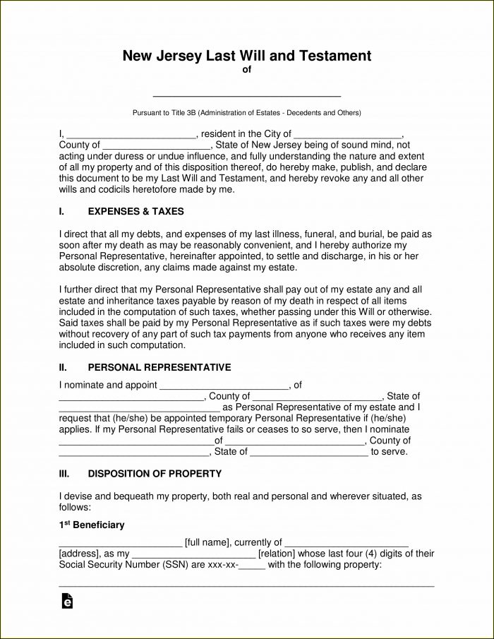 Free Last Will And Testament Form Template Nj Free Last Will And Testament Form Template Nj