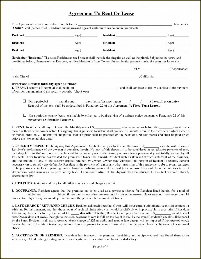 Free Lease Agreement Form Template Free Lease Agreement Form Template