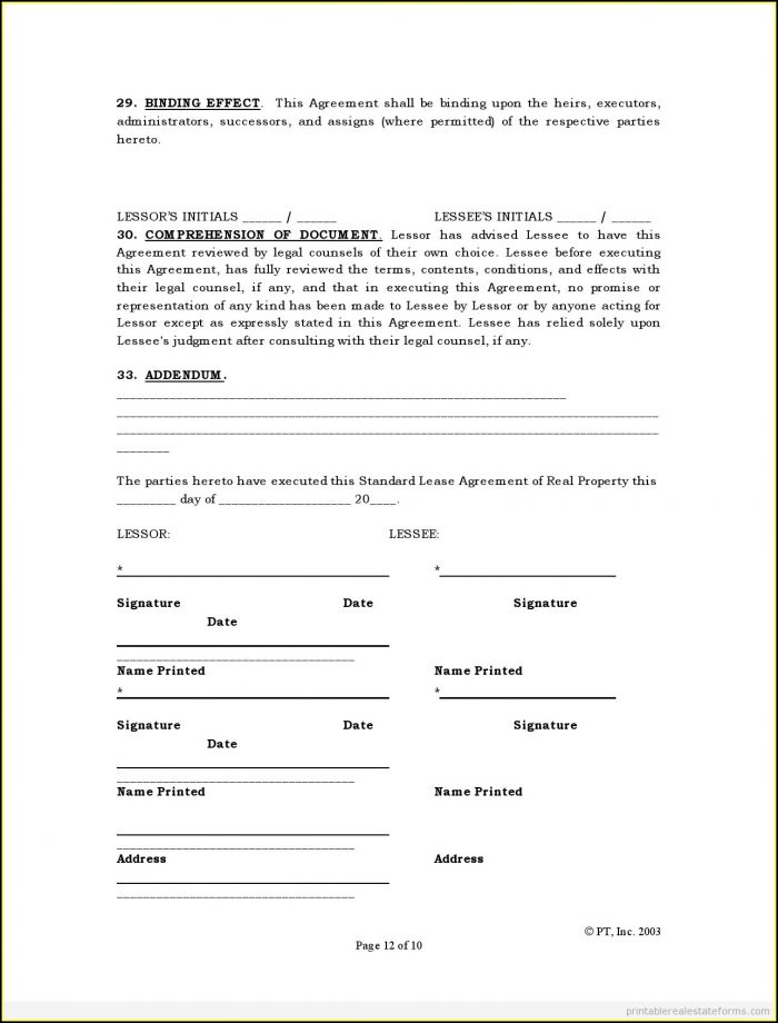 Free Lease Agreements Forms Printable Free Lease Agreements Forms Printable