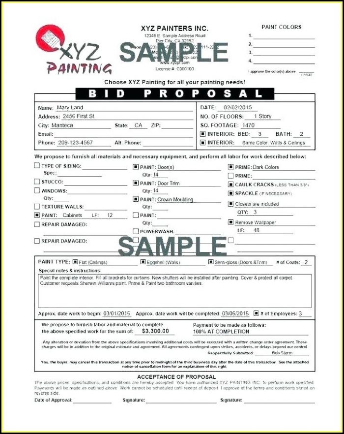 Free Painting Job Estimate Form Free Painting Job Estimate Form