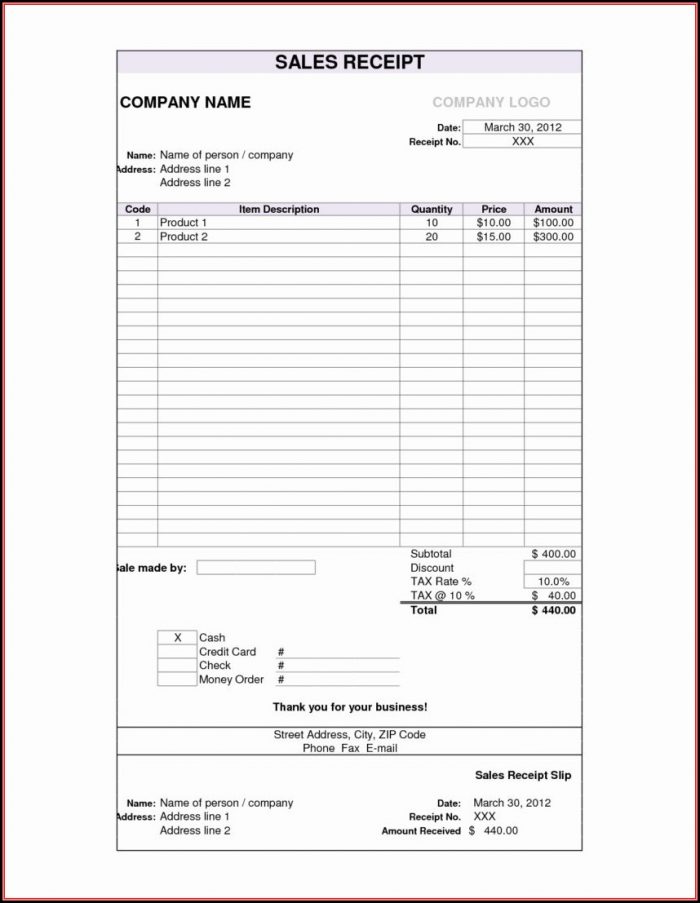 Free Printable Receipt Sample Free Printable Receipt Sample