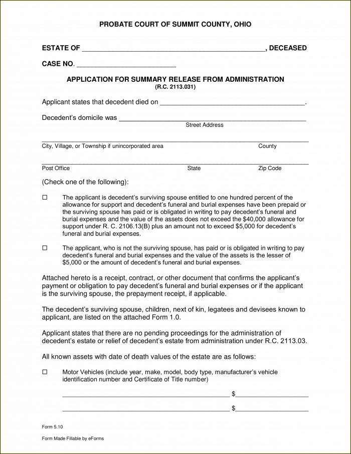 Free Small Estate Affidavit Form Ohio Free Small Estate Affidavit Form Ohio