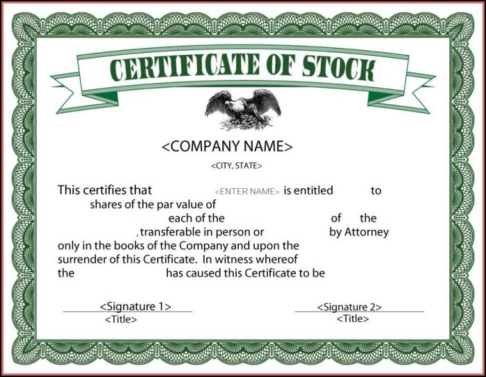 Free Stock Certificate Form Free Stock Certificate Form