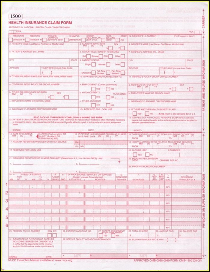Health Insurance Claim Form 1500 Health Insurance Claim Form 1500