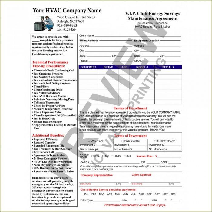 Hvac Maintenance Agreement Forms Free Hvac Maintenance Agreement Forms Free
