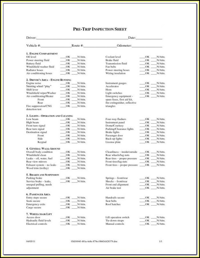 Illinois School Bus Pre Trip Inspection Form Illinois School Bus Pre Trip Inspection Form