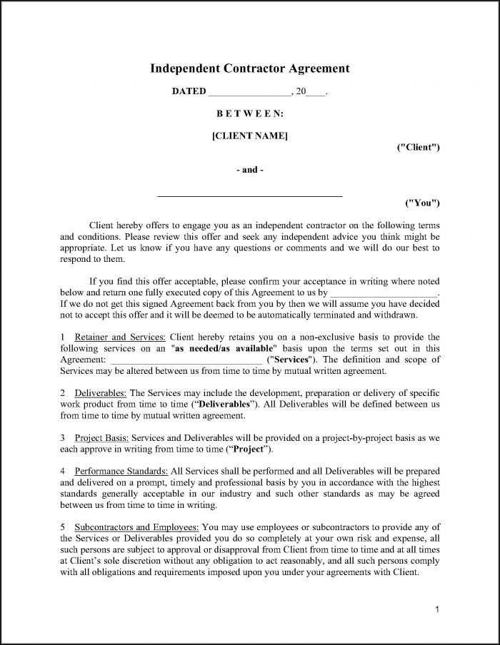 Independent Contractor Agreement Template Ontario Independent Contractor Agreement Template Ontario